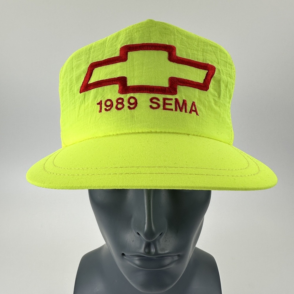 Vintage Chevrolet Hat‎ Cap Yellow Red 1989 Sema Hot Rod Hat Snap Back Racing NOS